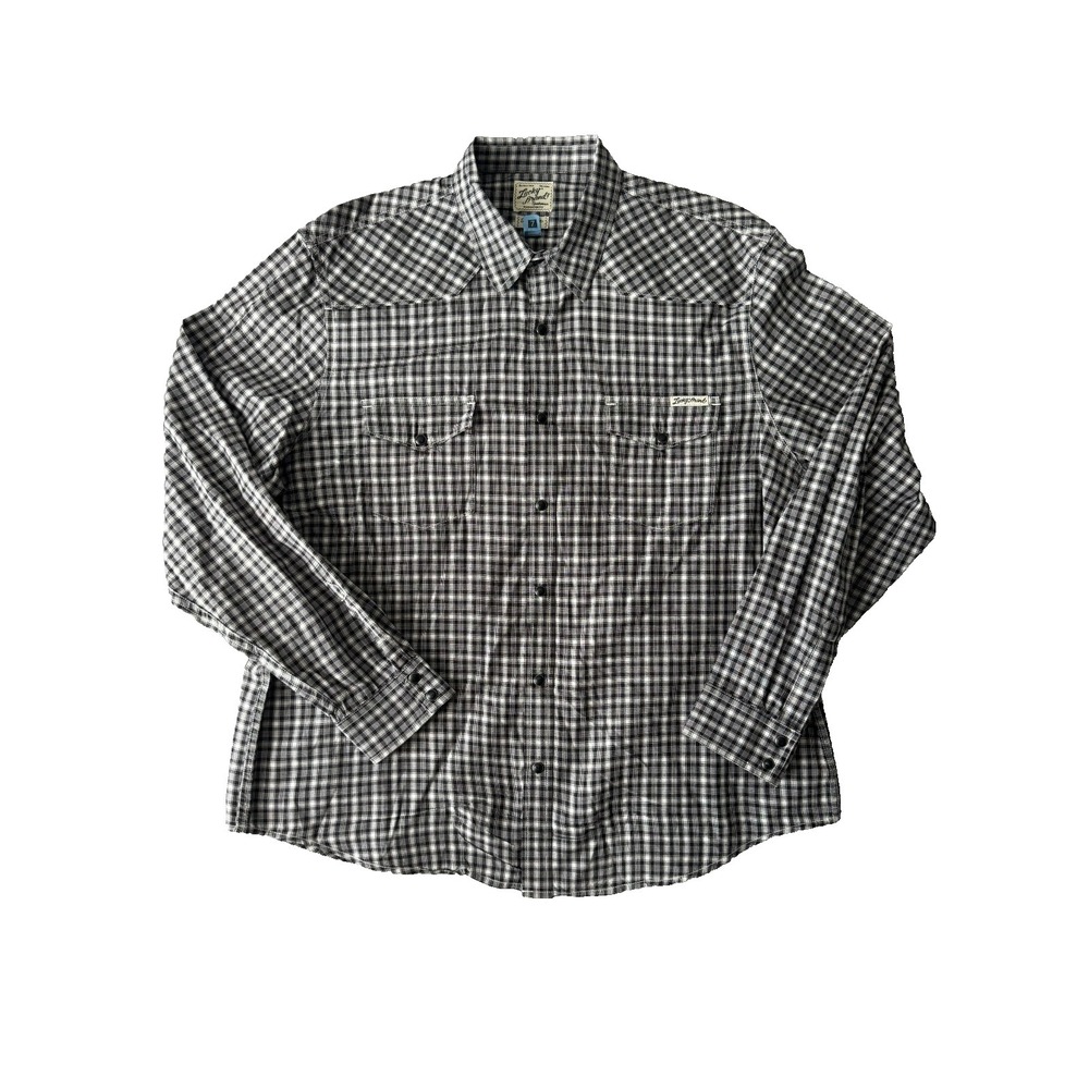 Lucky Brand Black and White Plaid‎ Western Pearl Snap Men's Cowboy Shirt Size L